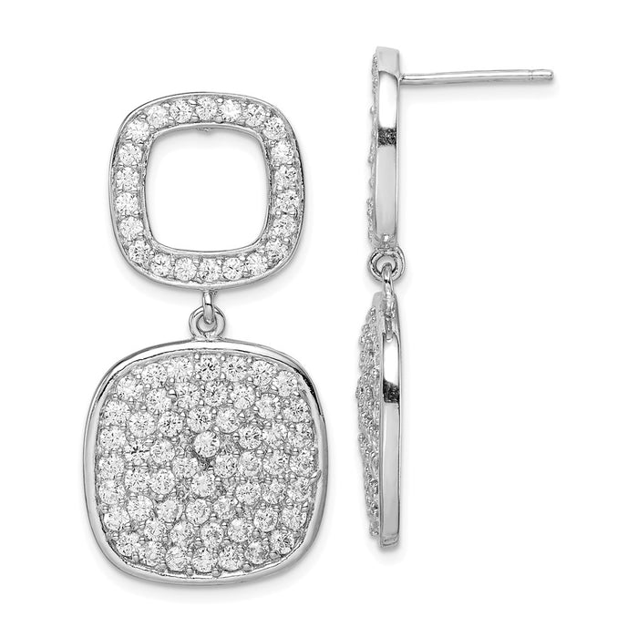 Stella Silver 925 Sterling Silver Open Cubic Zirconia ( CZ ) Square & Hanging Full Square Cubic Zirconia ( CZ ) Post Dangle Earring, 38mm x 20mm