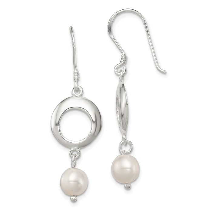 Stella Silver 925 Sterling Silver & Glass Imitation Pearl Polished Fancy Dangle Earrings, 39mm x 12mm