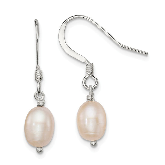 Stella Silver 925 Sterling Silver Pink Cultured FW Pearl Dangle Earrings, 26mm x 7mm