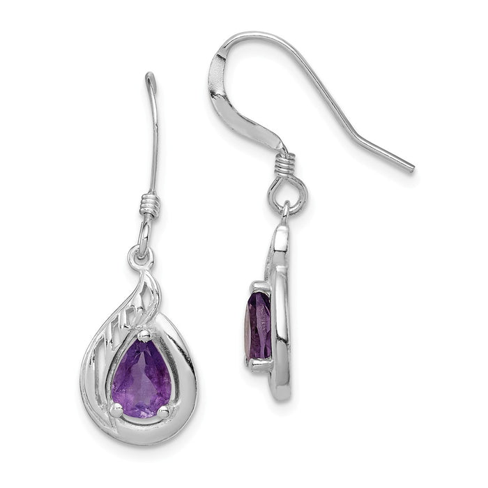 Stella Silver 925 Sterling Silver & Amethyst Polished Fancy Dangle Earrings, 31mm x 9mm