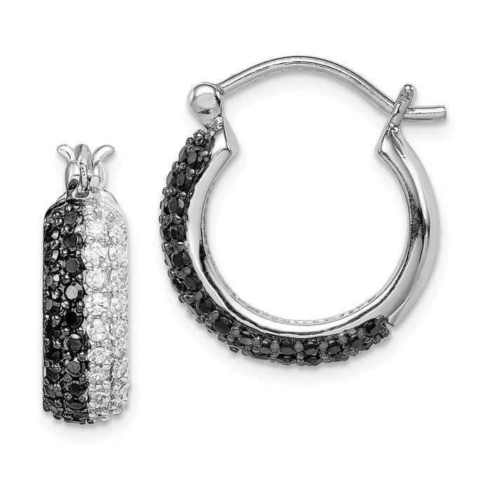 Stella Silver 925 Sterling Silver Black & White Cubic Zirconia ( CZ ) Hoop Earrings, 21mm x 6mm