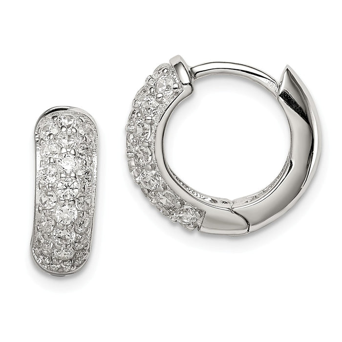 Stella Silver 925 Sterling Silver Cubic Zirconia ( CZ ) Hinged Hoop Earrings, 14mm x 5mm