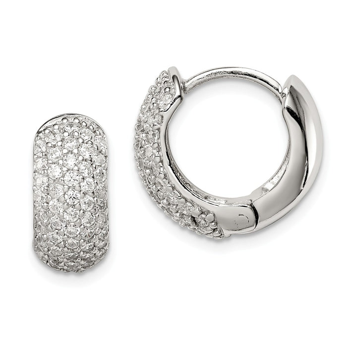 Stella Silver 925 Sterling Silver Cubic Zirconia ( CZ ) Hinged Hoop Earrings, 15mm x 8mm