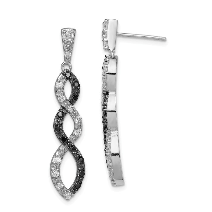 Stella Silver 925 Sterling Silver and Black Rhodium with Black and White Cubic Zirconia ( CZ ) Twisted Post Earring, 37mm x 8mm