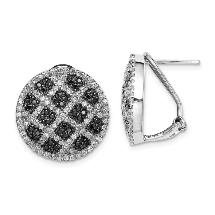 Stella Silver 925 Sterling Silver Black & White Cubic Zirconia ( CZ ) Round Omega Back Earrings, 18mm x 18mm