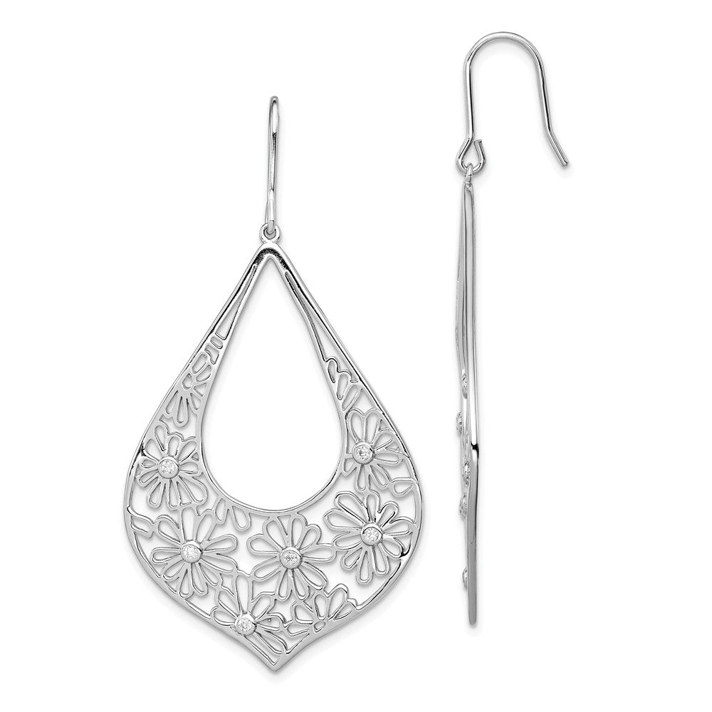 Stella Silver 925 Sterling Silver Flowers with Cubic Zirconia ( CZ ) Teardrop Dangle Earrings, 59mm x 31mm