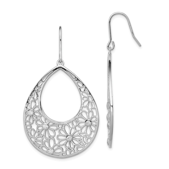 Stella Silver 925 Sterling Silver Flower Cut Out with Cubic Zirconia ( CZ ) Teardrop Dangle Earrings, 52mm x 29mm