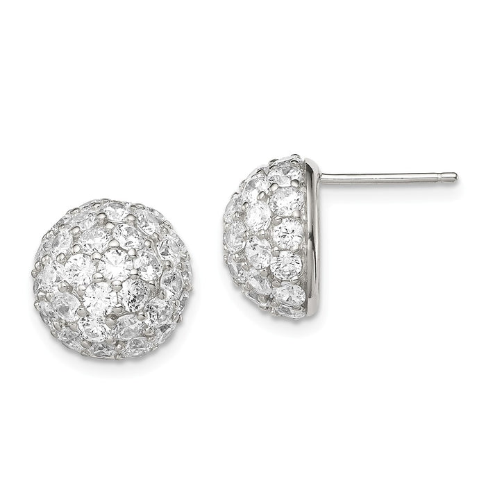 Stella Silver 925 Sterling Silver Cubic Zirconia ( CZ ) Ball Post Earrings, 12mm x 12mm
