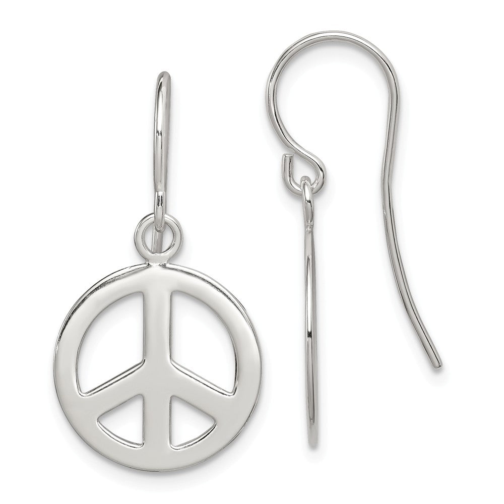 Stella Silver 925 Sterling Silver Polished Peace Sign Dangle Earrings, 26mm x 15mm