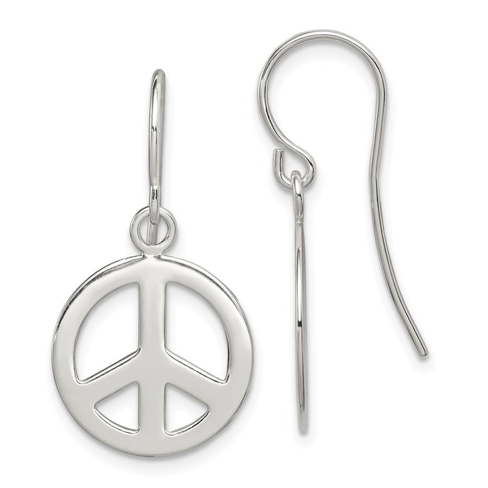 Stella Silver 925 Sterling Silver Polished Peace Sign Dangle Earrings, 26mm x 15mm