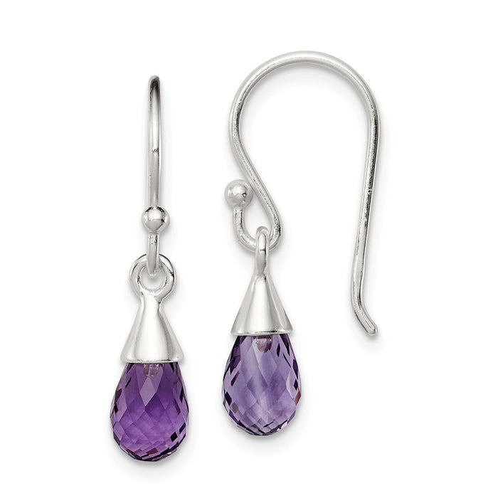 Stella Silver 925 Sterling Silver Amethyst Dangle Earrings, 25mm x 5mm