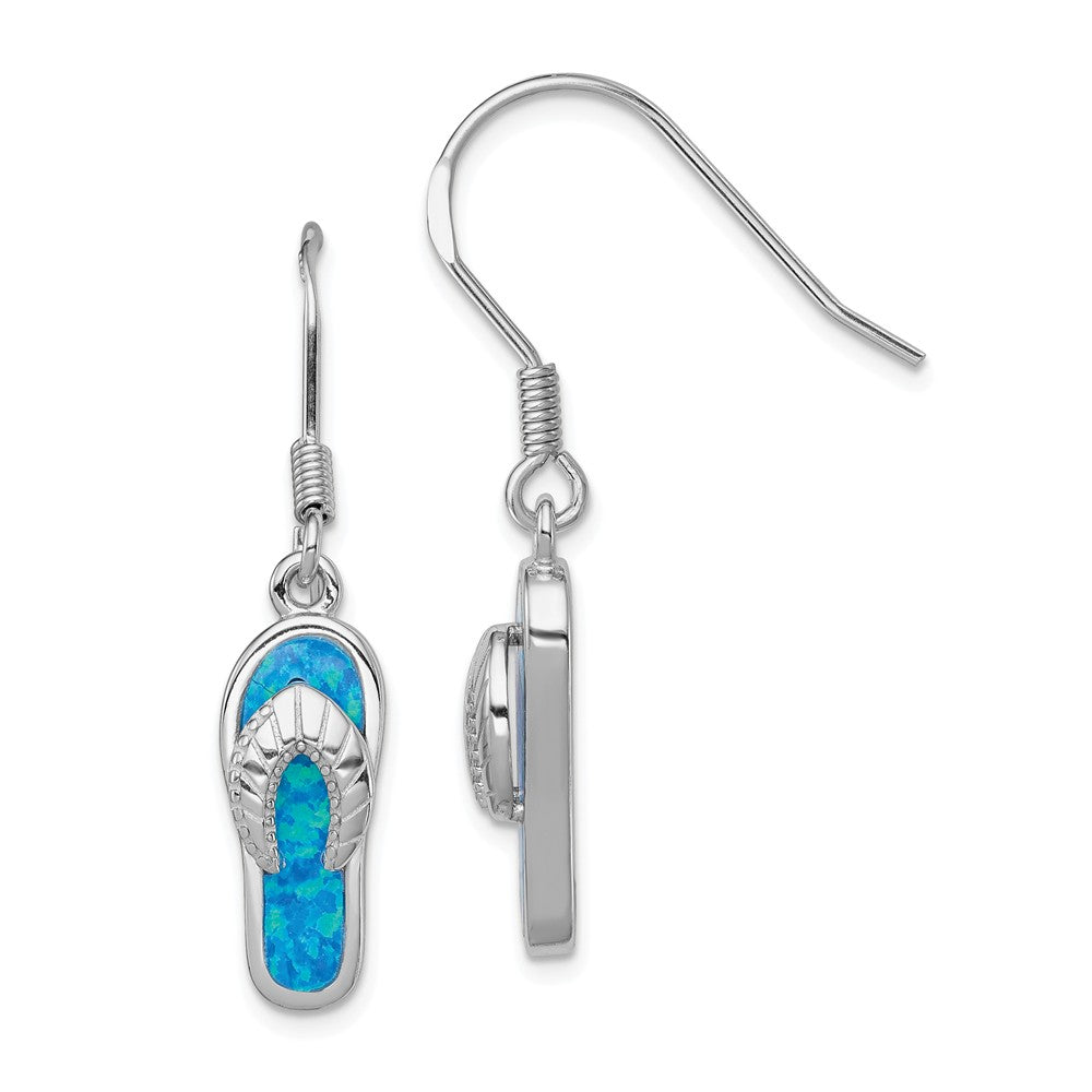 Stella Silver 925 Sterling Silver Created Blue Inlay Opal Sandal Dangle Earrings, 36mm x 8mm