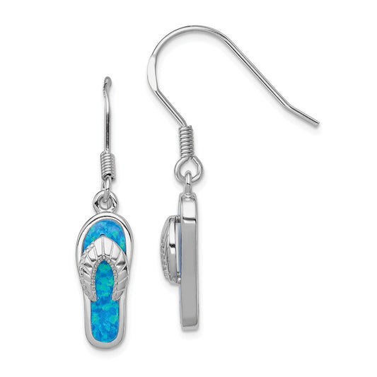 Stella Silver 925 Sterling Silver Created Blue Inlay Opal Sandal Dangle Earrings, 36mm x 8mm