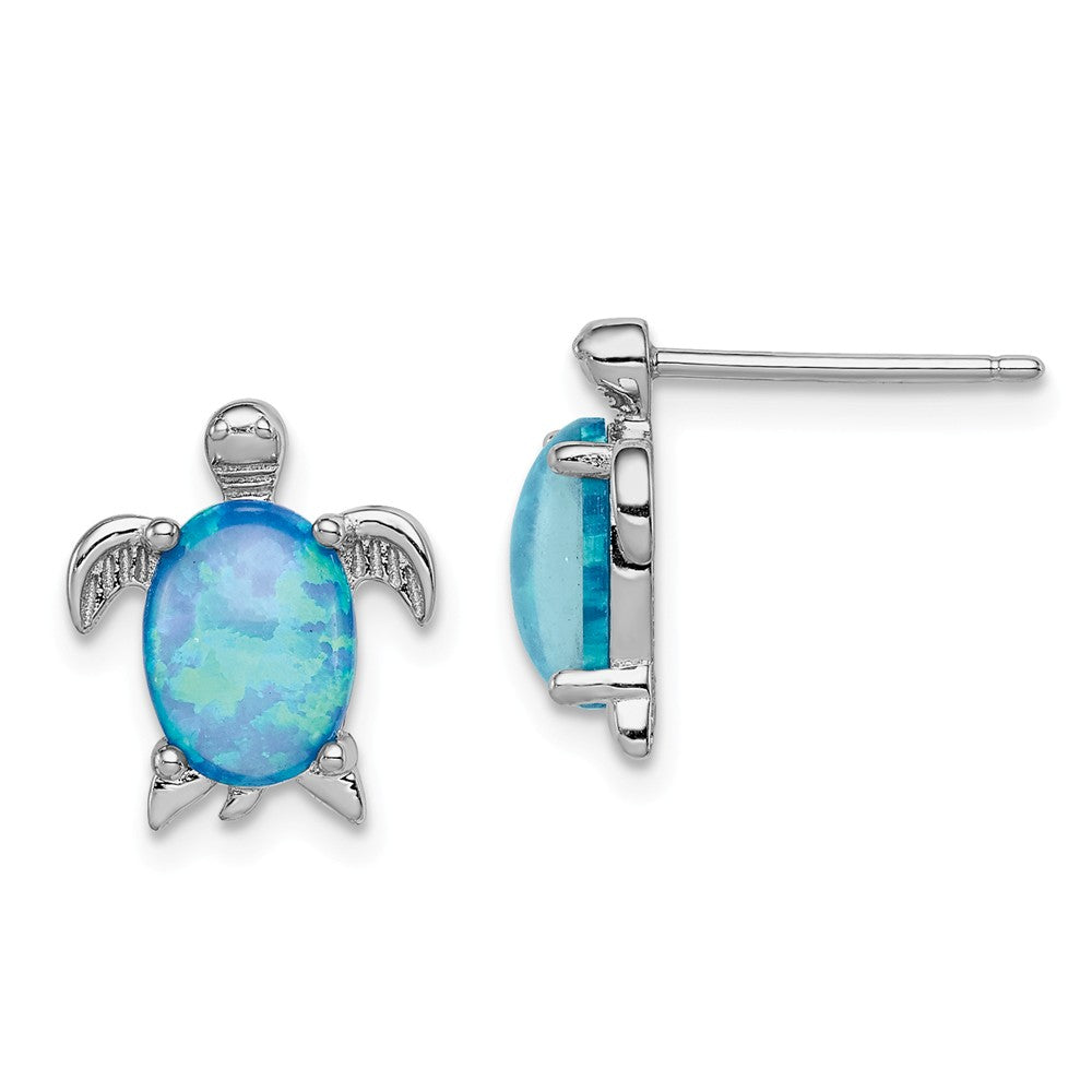 Stella Silver 925 Sterling Silver Created Opal Turtle Post Earrings, 12mm x 10mm