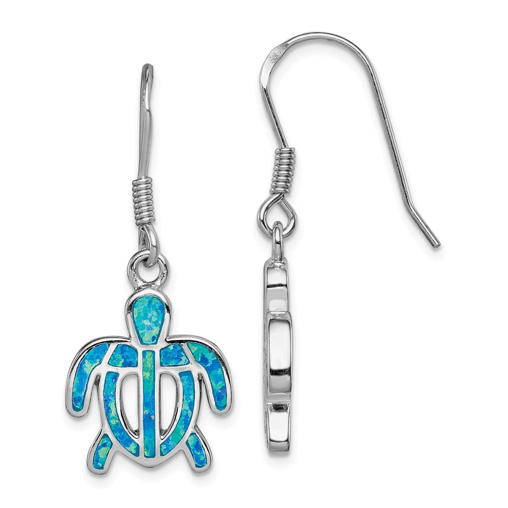 Stella Silver 925 Sterling Silver Created Blue Opal Inlay Tortoise Dangle Earrings, 35mm x 14mm