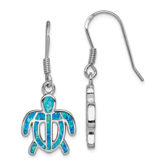 Stella Silver 925 Sterling Silver Created Blue Opal Inlay Tortoise Dangle Earrings, 35mm x 14mm