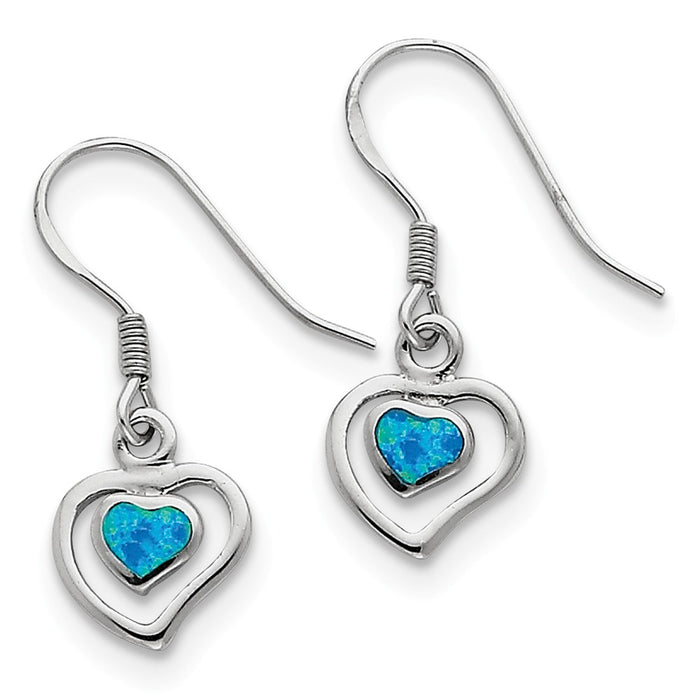 Stella Silver 925 Sterling Silver Created Blue Opal Inlay Center Heart Dangle Earrings, 28mm x 11mm