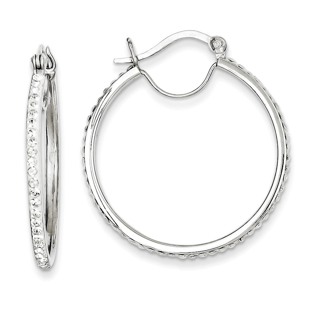 Stella Silver 925 Sterling Silver White Swarovski Crystal Hoop Earrings, 33mm x 2mm