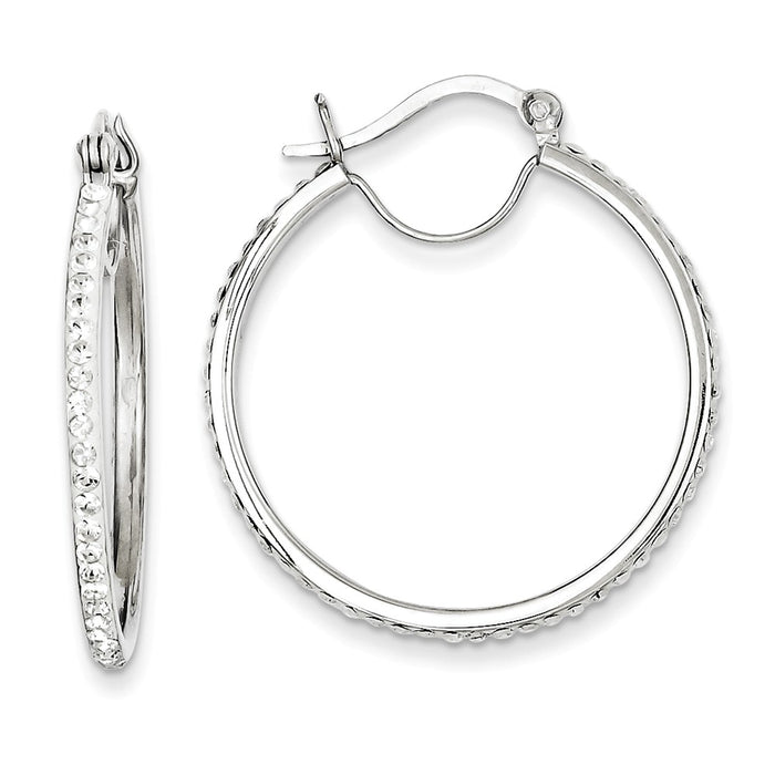 Stella Silver 925 Sterling Silver White Swarovski Crystal Hoop Earrings, 33mm x 2mm