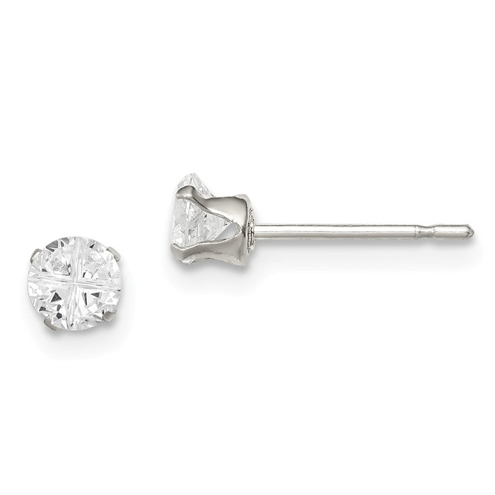 Stella Silver 925 Sterling Silver 4mm Round Snap Set Cubic Zirconia ( CZ ) Stud Earrings, 4mm x 4mm