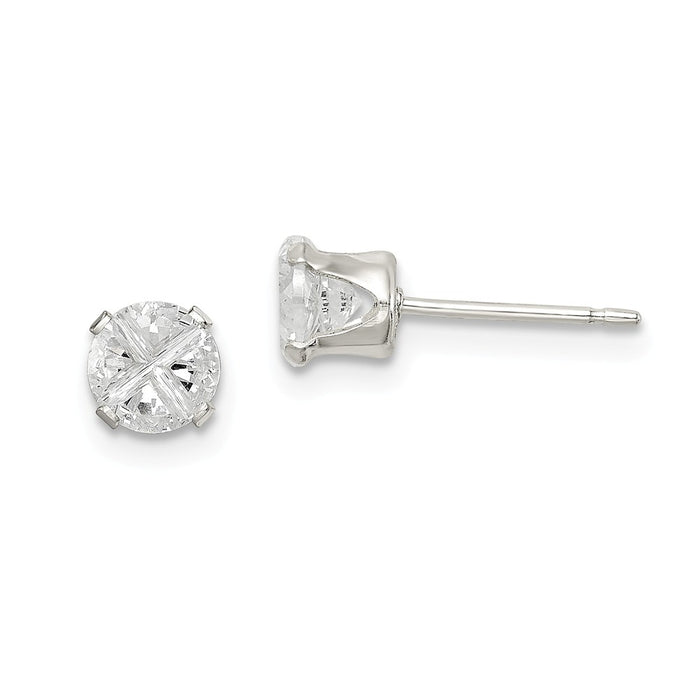 Stella Silver 925 Sterling Silver 4.5mm Round Snap Set Cubic Zirconia ( CZ ) Stud Earrings, 4.5mm x 4.5mm