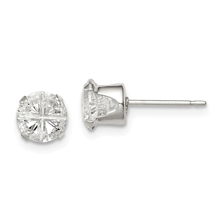 Stella Silver 925 Sterling Silver 6mm Round Snap Set Cubic Zirconia ( CZ ) Stud Earrings, 6mm x 6mm