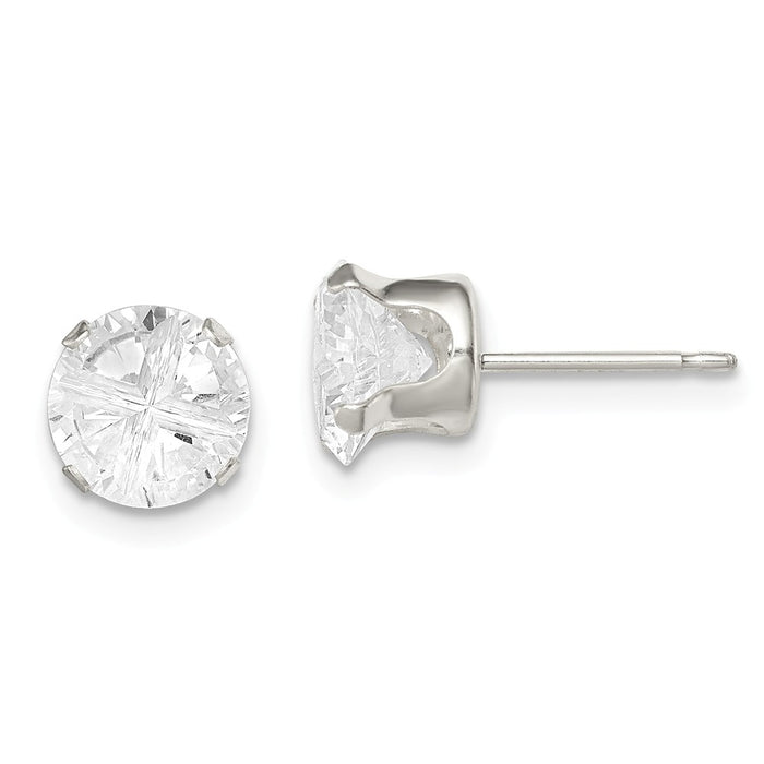 Stella Silver 925 Sterling Silver 7mm Round Snap Set Cubic Zirconia ( CZ ) Stud Earrings, 7mm x 7mm
