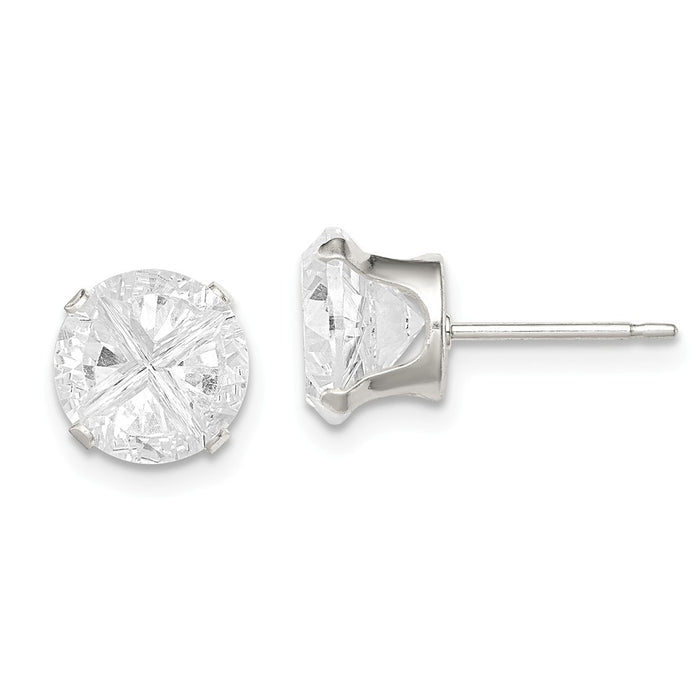 Stella Silver 925 Sterling Silver 8mm Round Snap Set Cubic Zirconia ( CZ ) Stud Earrings, 8mm x 8mm