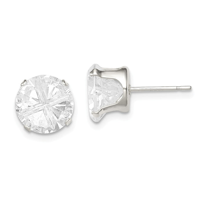 Stella Silver 925 Sterling Silver 9mm Round Snap Set Cubic Zirconia ( CZ ) Stud Earrings, 9mm x 9mm
