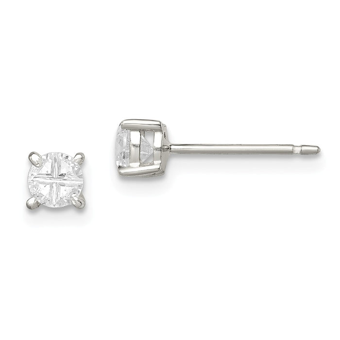 Stella Silver 925 Sterling Silver 4mm Round Basket Set Cubic Zirconia ( CZ ) Stud Earrings, 4mm x 4mm