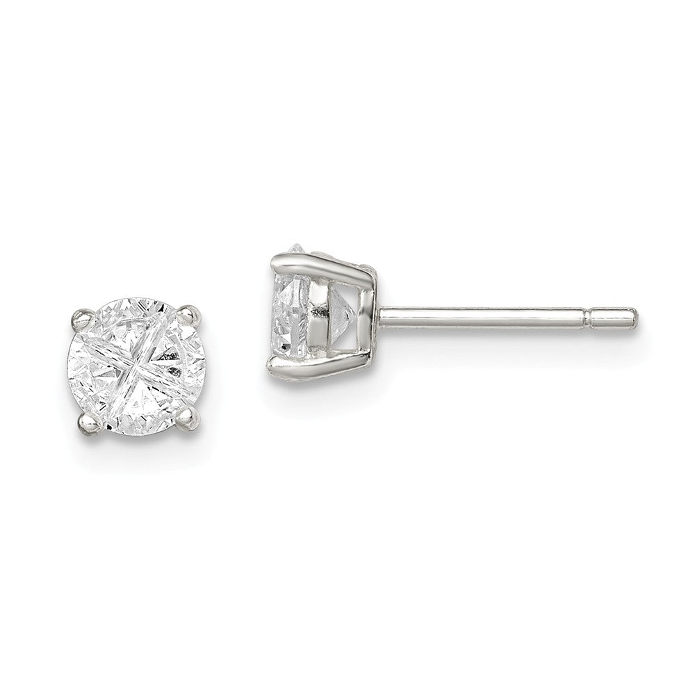 Stella Silver 925 Sterling Silver 5mm Round Basket Set Cubic Zirconia ( CZ ) Stud Earrings, 5mm x 5mm