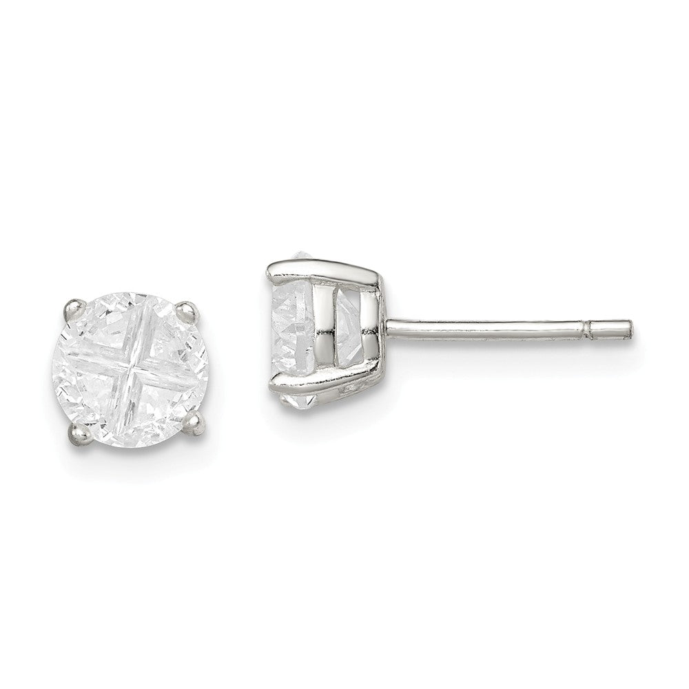 Stella Silver 925 Sterling Silver 6mm Round Basket Set Cubic Zirconia ( CZ ) Stud Earrings, 6mm x 6mm