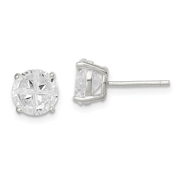 Stella Silver 925 Sterling Silver 7mm Round Basket Set Cubic Zirconia ( CZ ) Stud Earrings, 7mm x 7mm