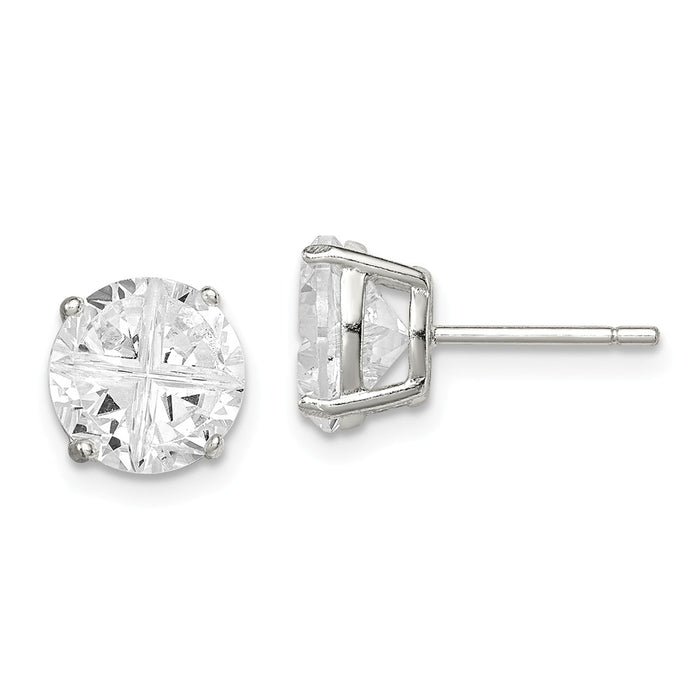 Stella Silver 925 Sterling Silver 8mm Round Basket Set Cubic Zirconia ( CZ ) Stud Earrings, 8mm x 8mm