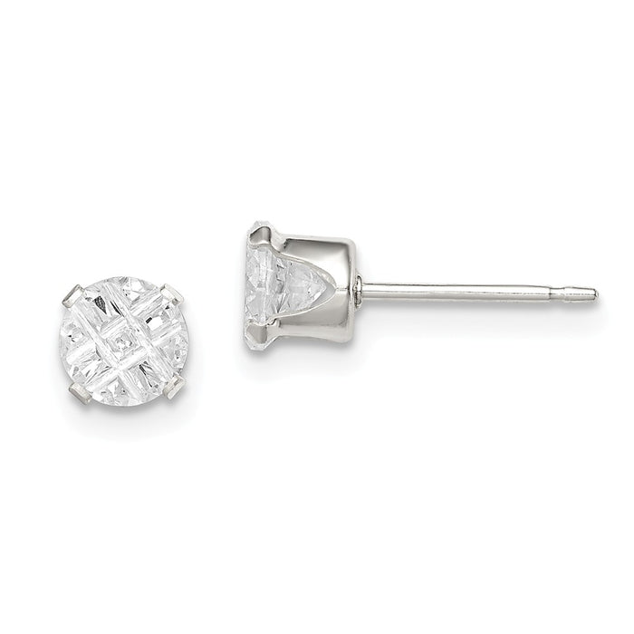 Stella Silver 925 Sterling Silver 5mm Round Snap Set Cubic Zirconia ( CZ ) Stud Earrings, 5mm x 5mm