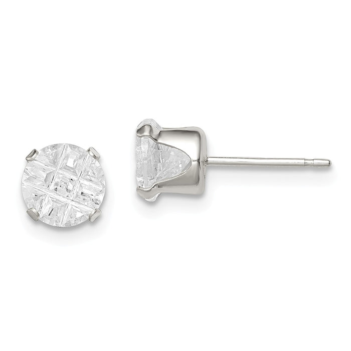 Stella Silver 925 Sterling Silver 6mm Round Snap Set Cubic Zirconia ( CZ ) Stud Earrings, 6mm x 6mm