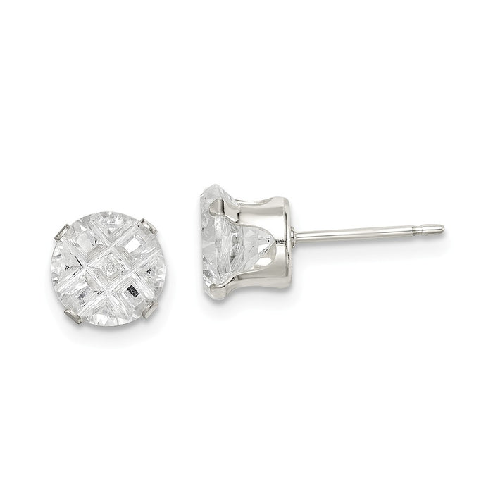 Stella Silver 925 Sterling Silver 7mm Round Snap Set Cubic Zirconia ( CZ ) Stud Earrings, 7mm x 7mm