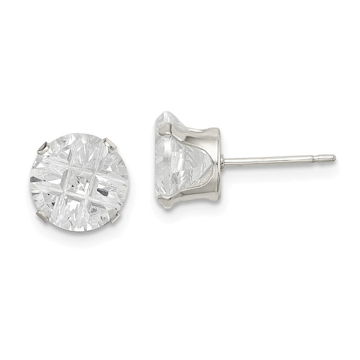 Stella Silver 925 Sterling Silver 8mm Round Snap Set Cubic Zirconia ( CZ ) Stud Earrings, 8mm x 8mm