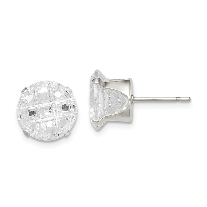 Stella Silver 925 Sterling Silver 10mm Round Snap Set Cubic Zirconia ( CZ ) Stud Earrings, 10mm x 10mm