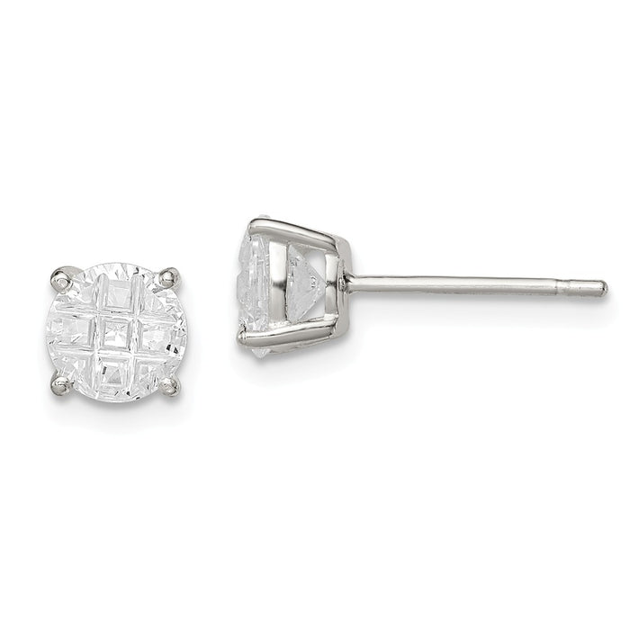 Stella Silver 925 Sterling Silver 6mm Round Basket Set Cubic Zirconia ( CZ ) Stud Earrings, 6mm x 6mm
