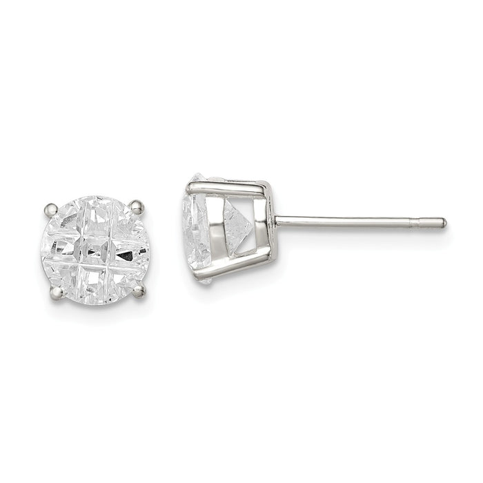 Stella Silver 925 Sterling Silver 7mm Round Basket Set Cubic Zirconia ( CZ ) Stud Earrings, 7mm x 7mm