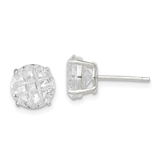 Stella Silver 925 Sterling Silver 8mm Round Basket Set Cubic Zirconia ( CZ ) Stud Earrings, 8mm x 8mm