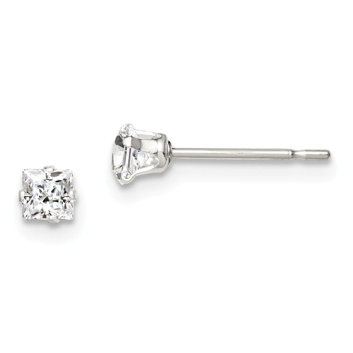 Stella Silver 925 Sterling Silver 3mm Square Snap Set Cubic Zirconia ( CZ ) Stud Earrings, 3mm x 3mm