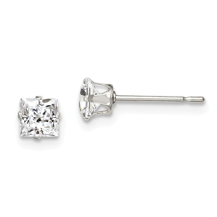 Stella Silver 925 Sterling Silver 4mm Square Snap Set Cubic Zirconia ( CZ ) Stud Earrings, 4mm x 4mm