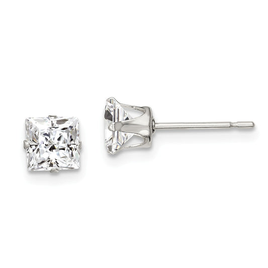 Stella Silver 925 Sterling Silver 5mm Square Snap Set Cubic Zirconia ( CZ ) Stud Earrings, 5mm x 5mm