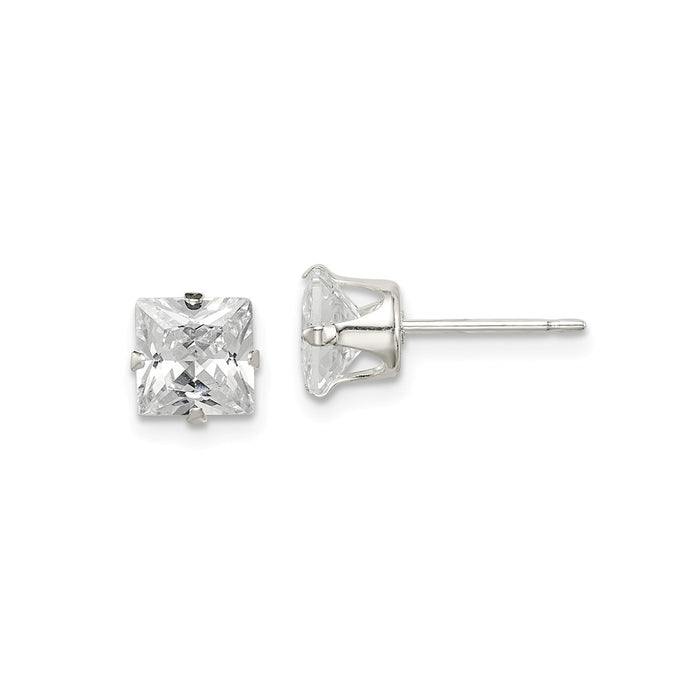Stella Silver 925 Sterling Silver 6mm Square Snap Set Cubic Zirconia ( CZ ) Stud Earrings, 6mm x 6mm