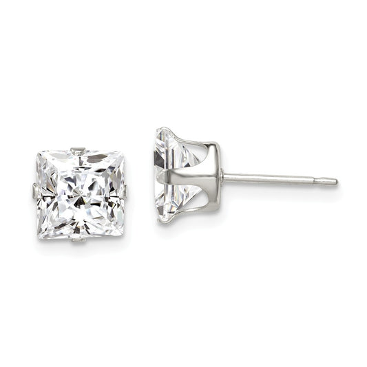 Stella Silver 925 Sterling Silver 7mm Square Snap Set Cubic Zirconia ( CZ ) Stud Earrings, 7mm x 7mm