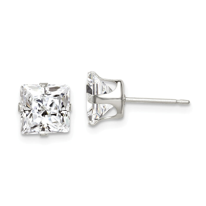Stella Silver 925 Sterling Silver 7mm Square Snap Set Cubic Zirconia ( CZ ) Stud Earrings, 7mm x 7mm