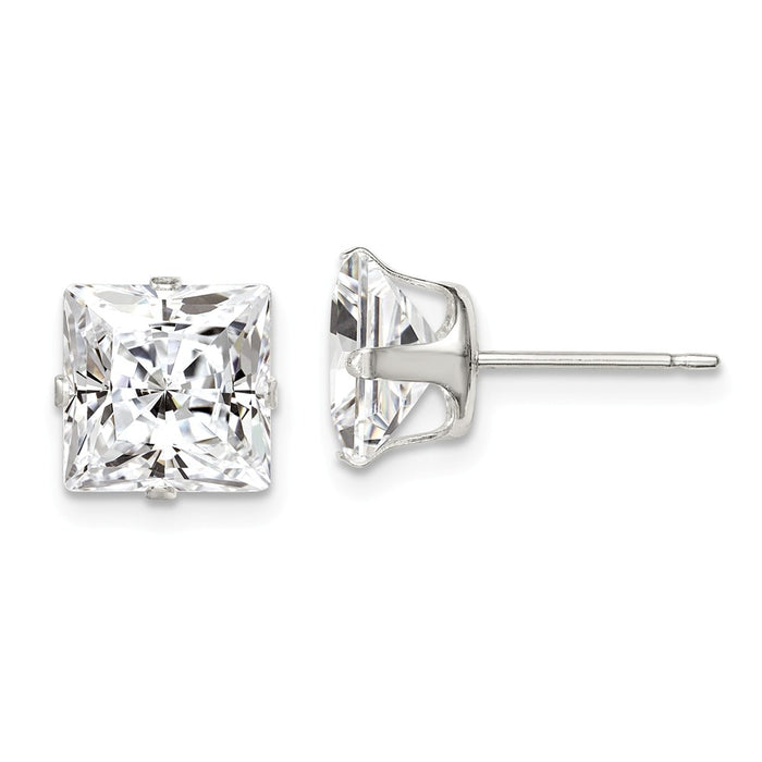 Stella Silver 925 Sterling Silver 8mm Square Snap Set Cubic Zirconia ( CZ ) Stud Earrings, 8mm x 8mm
