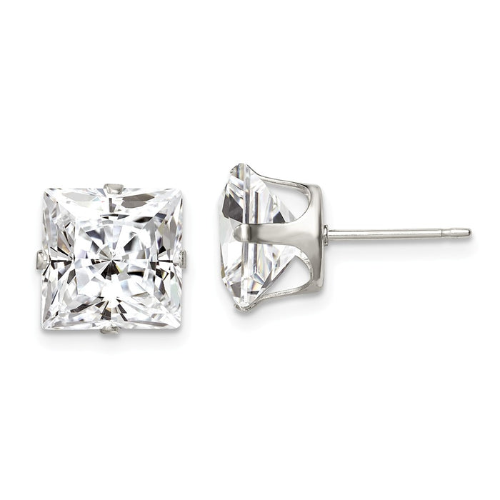 Stella Silver 925 Sterling Silver 9mm Square Snap Set Cubic Zirconia ( CZ ) Stud Earrings, 9mm x 9mm
